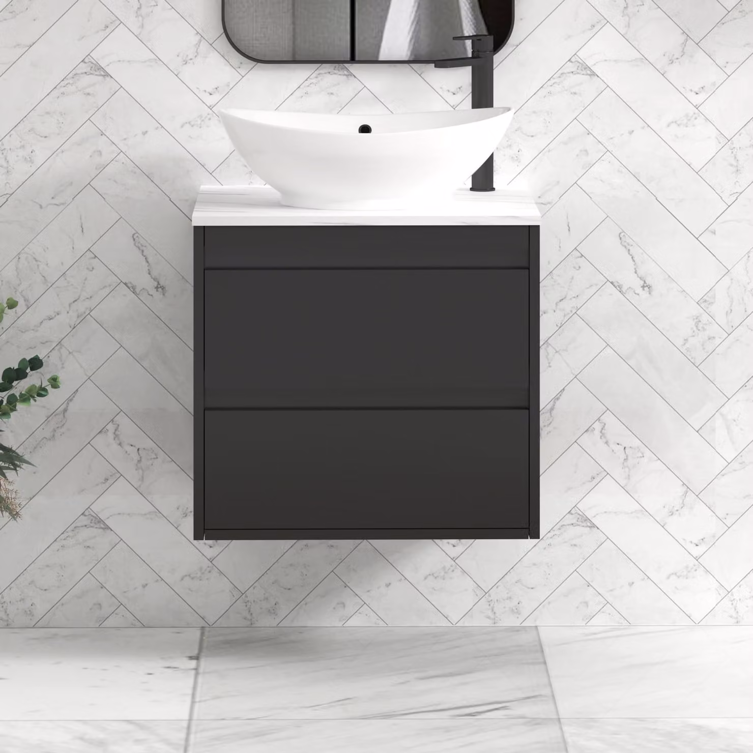 Royal Bathrooms Orion 800mm Matt Obsidian Black Wall Hung Vanity Unit with Amaze Basin and Black Accent Trim