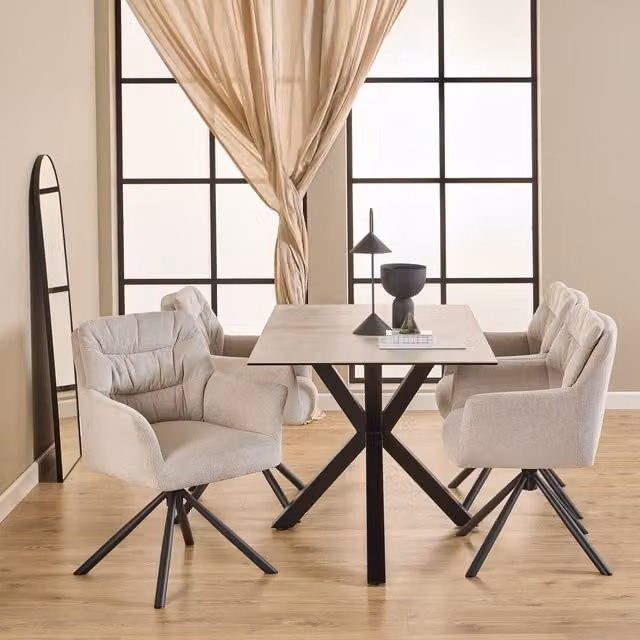 Furniture To Go Heaven Modern Rectangular Ceramic Dining Table in Grey and Black, Width: 135 cm