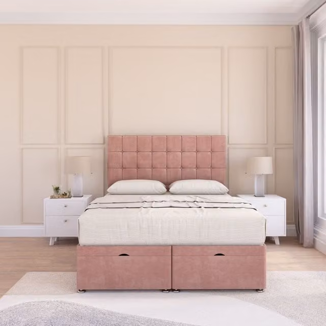Sloomy Alabama Single Ottoman Bed in Pink with Plush Fabric Upholstered Frame, 26 Inch Headboard and Hybrid Memory Mattress, W/D/H: 90 x 190 cm