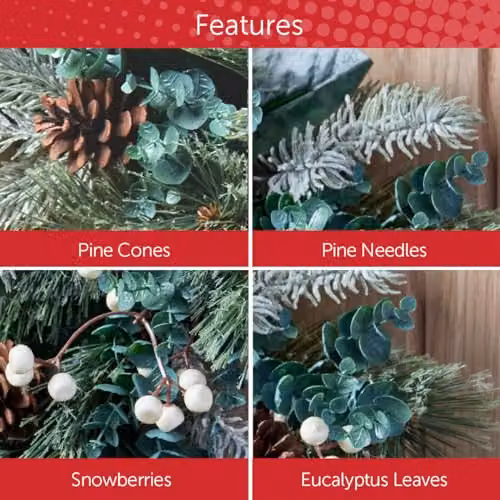 The Christmas Workshop Snowberries Christmas Wreath with Red Baubles, Holly and Eucalyptus, Diameter: 45 cm – 2