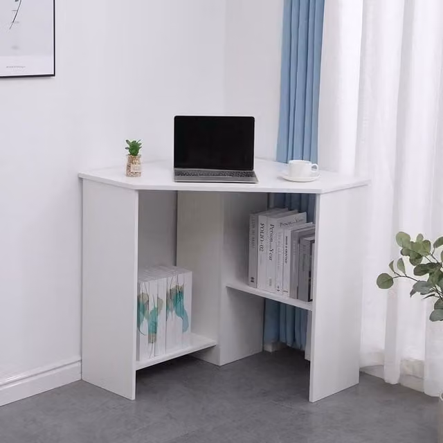 Home Source Wellington Compact Modern Corner Computer Desk in White