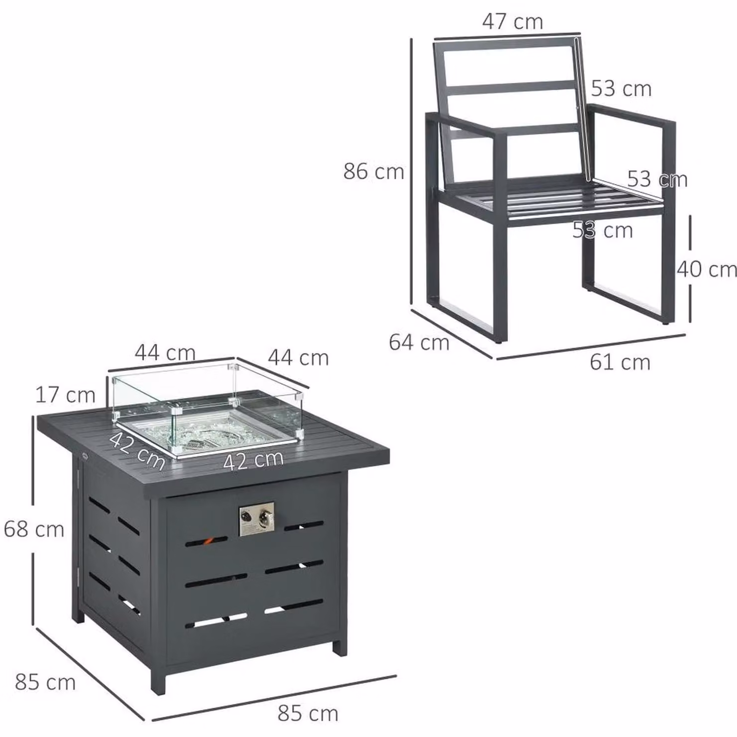 Nova Modern Aluminium Fire Pit Garden Furniture Set in Matt Grey – 2