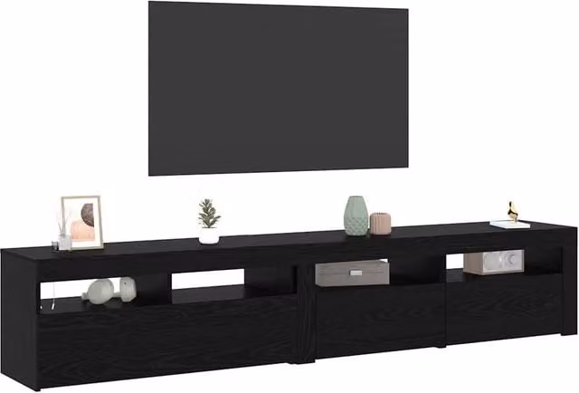 Berkfield Home Set of 2 Modern TV Cabinets in Black Oak with LED Lights and Matt Finish – 1