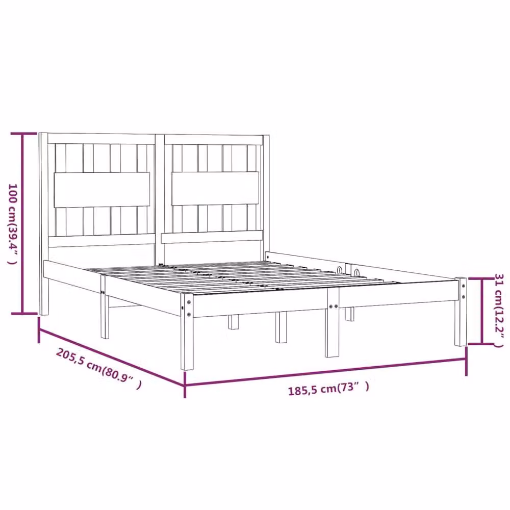 Berkfield Home Super King Size Solid Wood Pine Bed Frame in Brown, W/D/H: 180 x 200 cm – 2