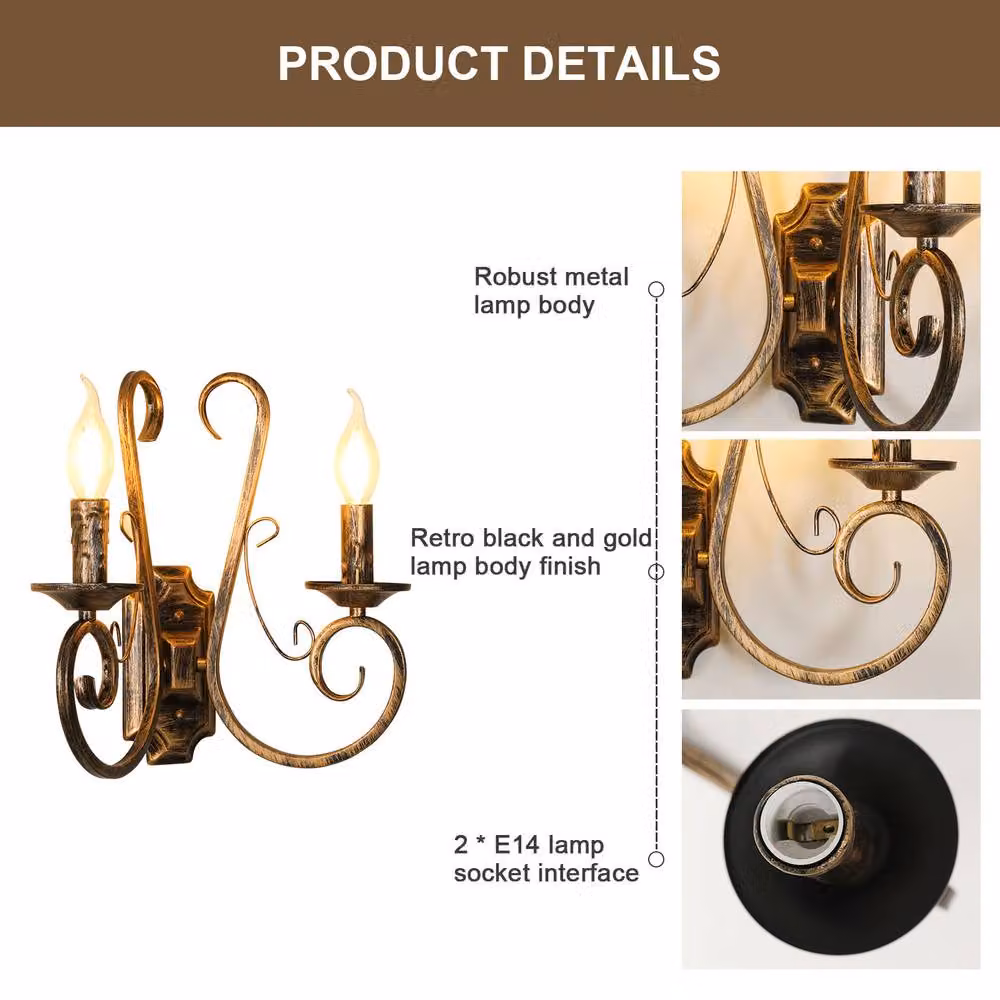 COMELY Rustic Bronze Metal Indoor Wall Lights with E14 Base – 4