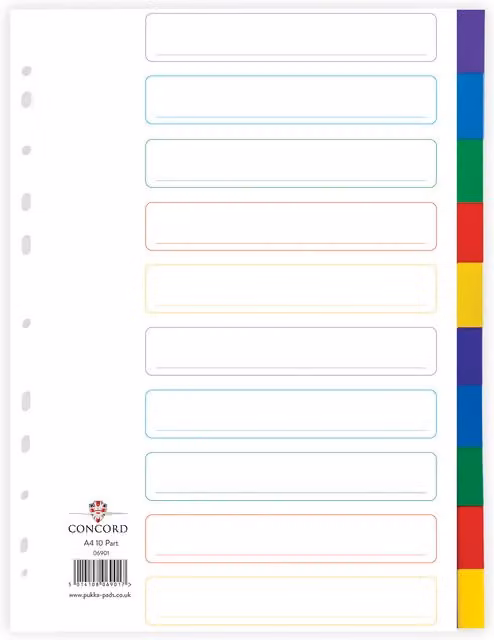 Pukka Concord A4 Multicolour Paper Dividers, 10 Pack