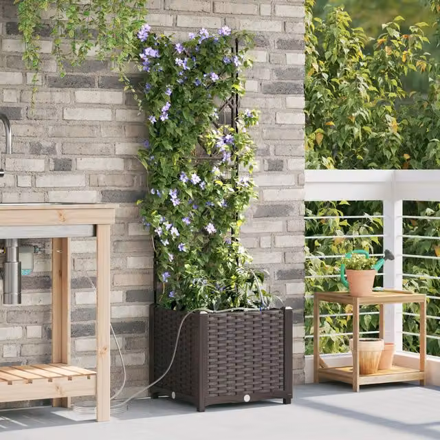 Berkfield Home Brown Garden Planter with Water Irrigation System – 1