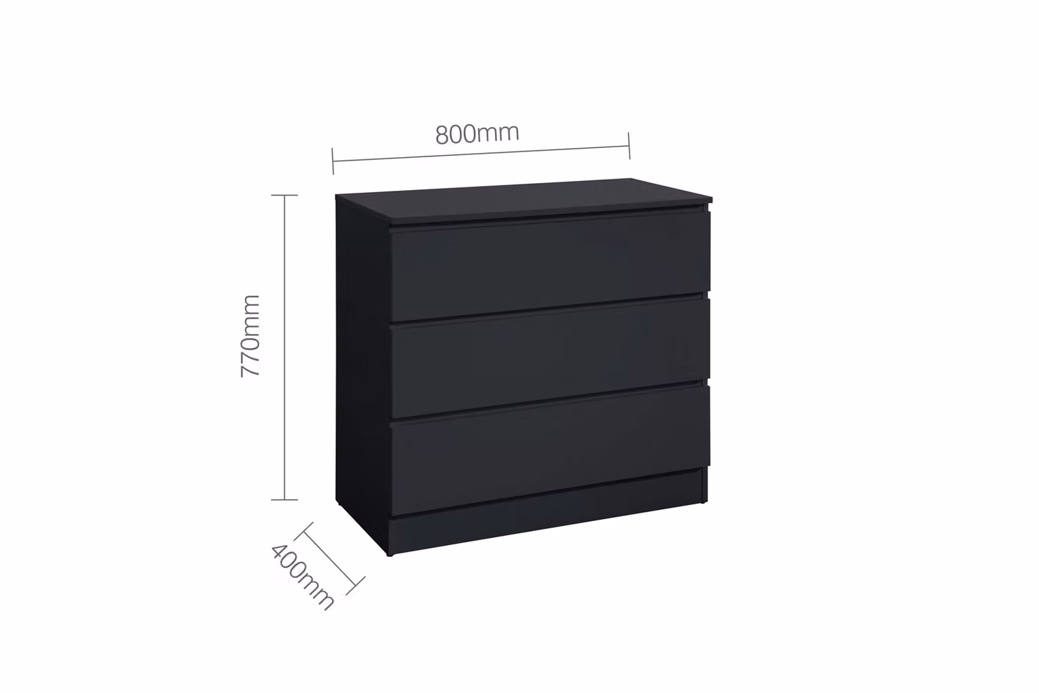 Birlea Oslo 3 Drawer Chest in Black, W/D/H: 80 x 40 x 77 cm – 5
