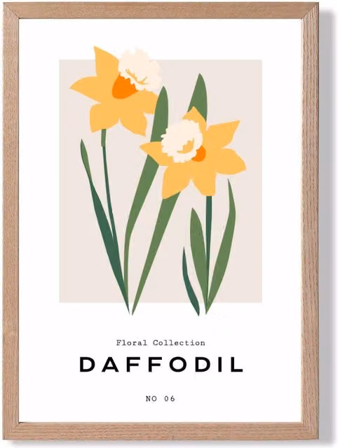 ARTZE Yellow Daffodil Flower Market Spring Framed Print with Oak Frame, A2