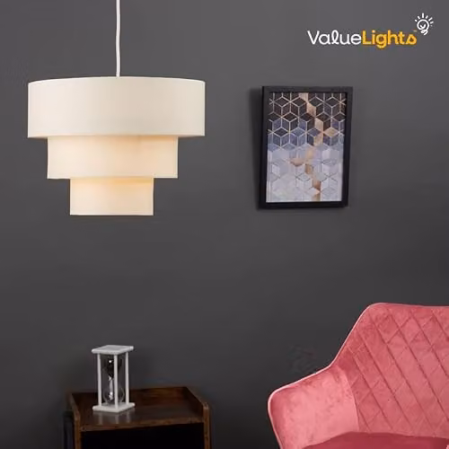 MiniSun 3 Tier Beige Faux Silk Ceiling Light Shade, Shade Width: 38 cm – 2