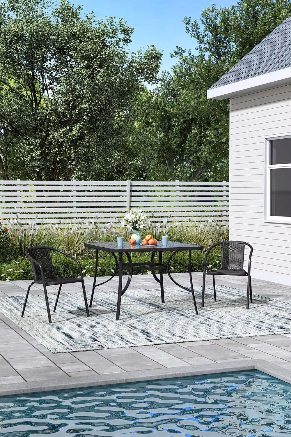 Garden Sanctuary Square 2-Person Garden Dining Set with Tempered Glass Table and Chairs in Black – 2