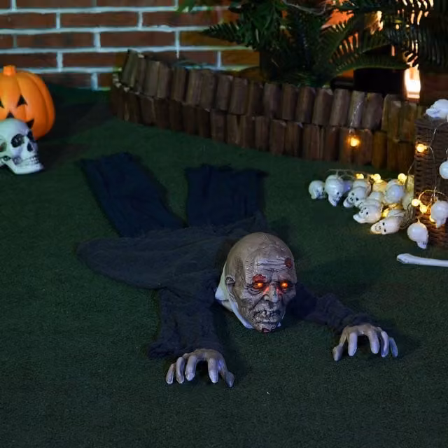 HOMCOM Sound Activated Crawling Zombie Halloween Outdoor Decoration, Multicolour