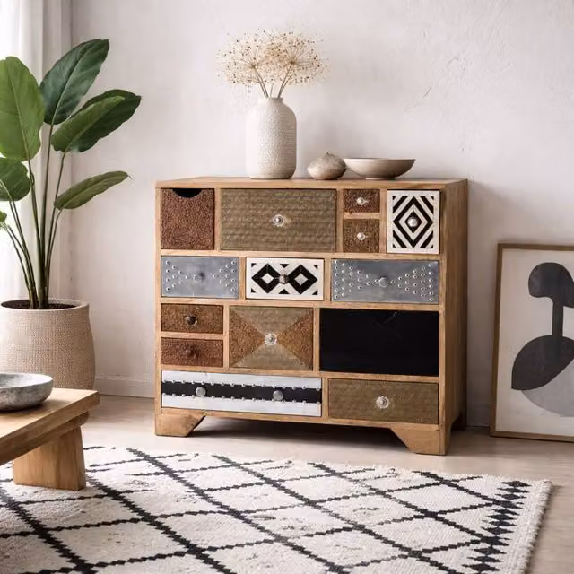 Wyld Haus Kokkola 14 Drawer Reclaimed Wood Chest in Brown