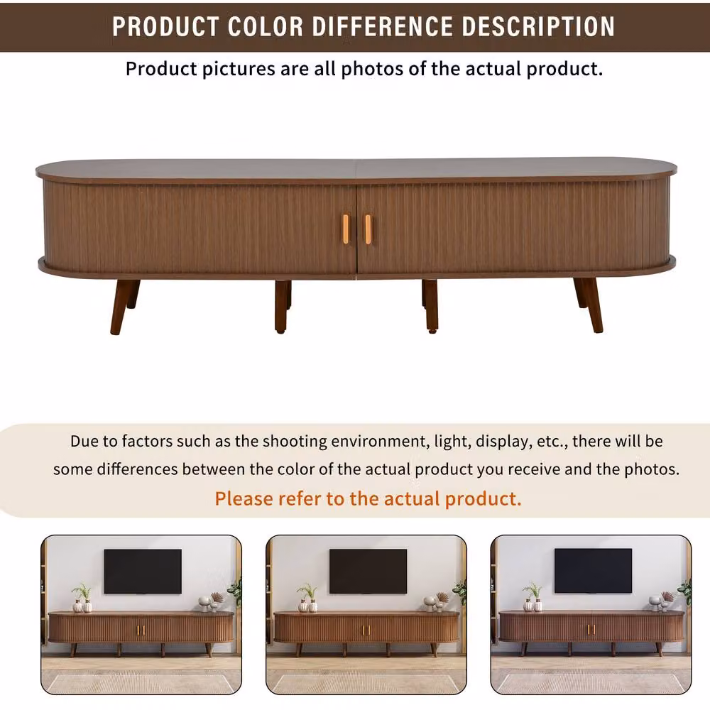 BTM Brown Walnut Wood TV Stand Cabinet with Drawers and Sliding Doors W: 175.0 cm, D: 40.0 cm, H: 42.0 cm – 7