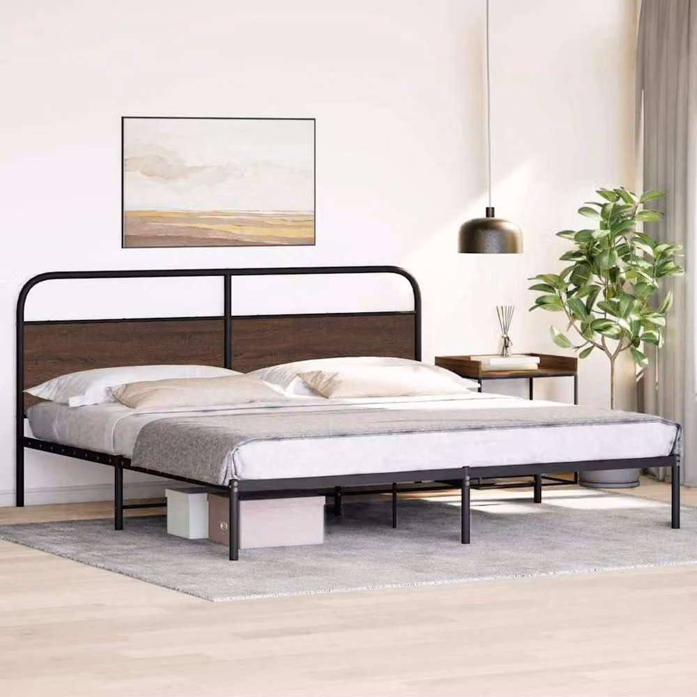Berkfield Home Metal Bed Frame in Brown Oak, Super King, W/D/H: 180 x 200 cm – 3