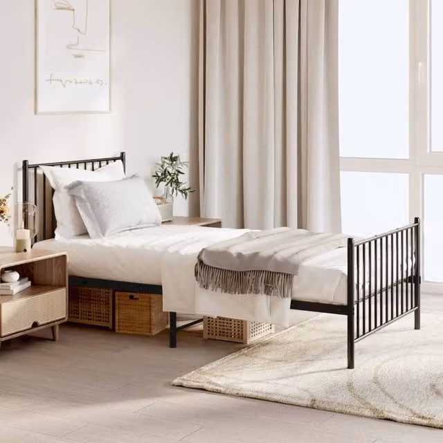 Berkfield Home Metal Bed Frame with Headboard and Footboard, Black, W/D/H: 90 x 190 cm – 1