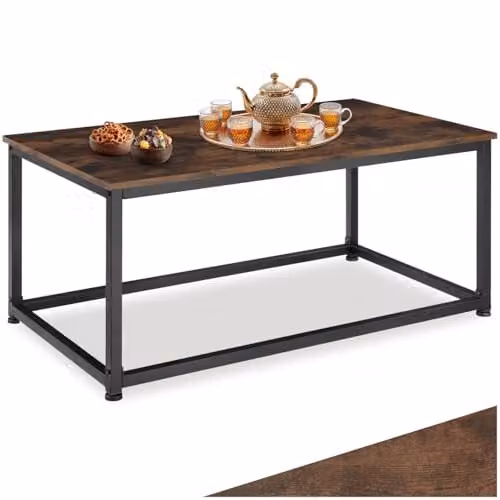 tectake Lynch Rectangular Coffee Table with Industrial Metal Frame and Height-Adjustable Feet in Dark Brown, W: 100 cm, D: 55 cm, H: 45.5 cm