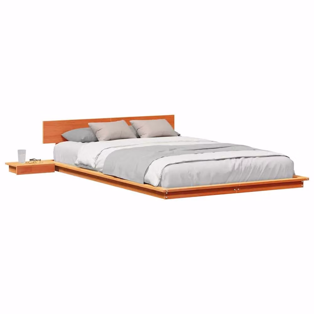 Berkfield Home Wax Brown Solid Wood Floor Bed Frame with Bedside Shelves, W/D/H: 120 x 200 cm – 2