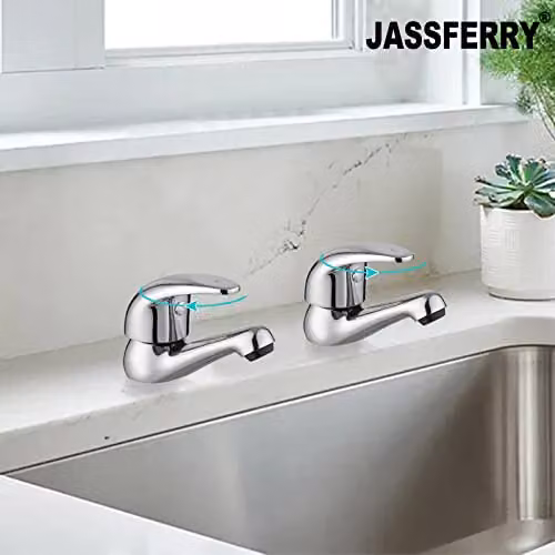 JASSFERRY Pair of Chrome Basin Pillar Taps with Top Lever Handles, Set of 2 – 2