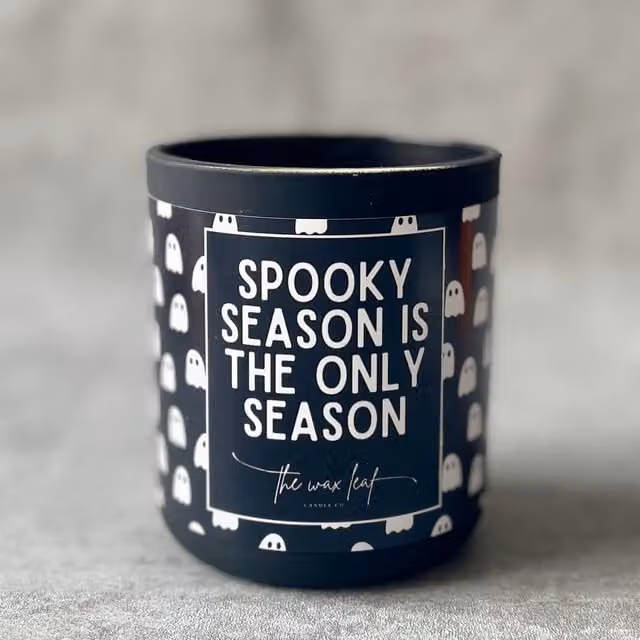 The Wax Leaf Candle Co Spooky Season Autumn Candle with Wooden Wick in Black / Autumn Leaves