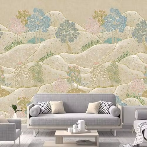 Grandeco Whimsy Landscape Scene Mural, Multicolour and Green, W: 280 cm, H: 159 cm