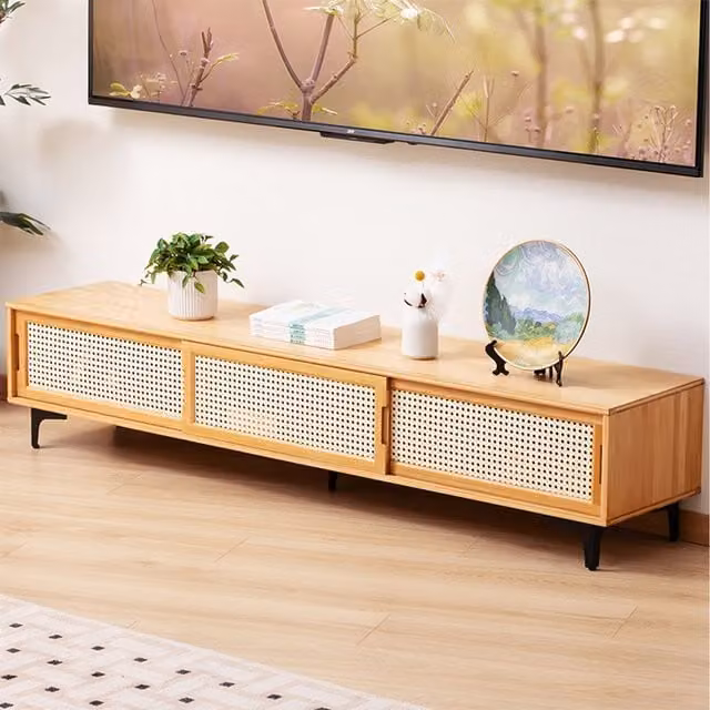 Komore Rustic Brown Wooden TV Stand with Metal Accents