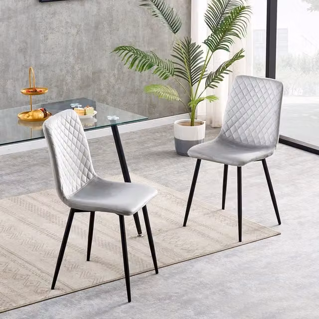 MCC Direct Lexi Set of 2 Modern Velvet Fabric Dining Chairs in Light Grey