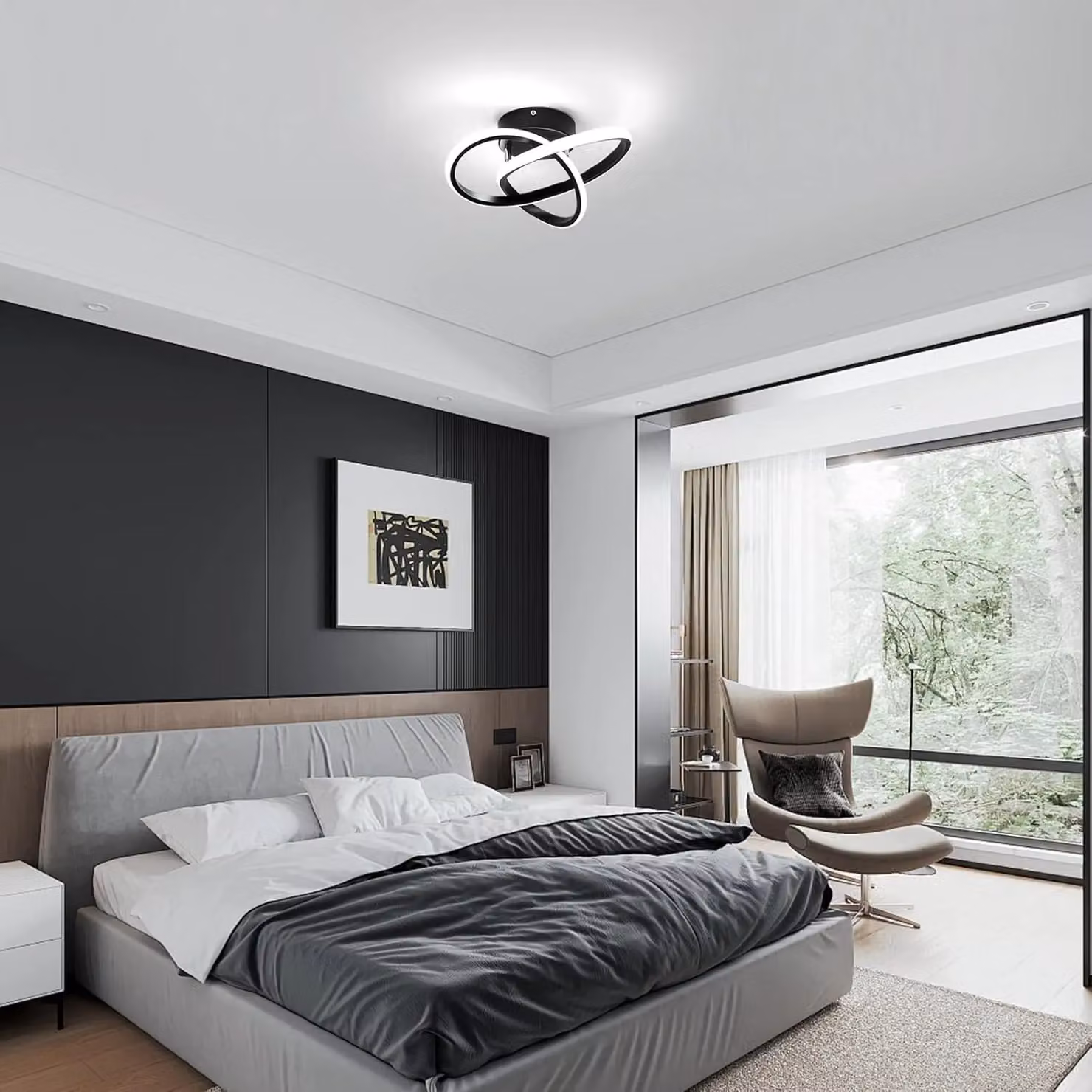 COMELY Modern LED Ring Design Ceiling Light, 30W, Black – 3