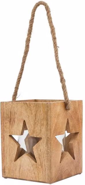 Hill Interiors Wooden Star Tealight Holder in Brown, H 16 cm x W 19 cm x D 19 cm – 1