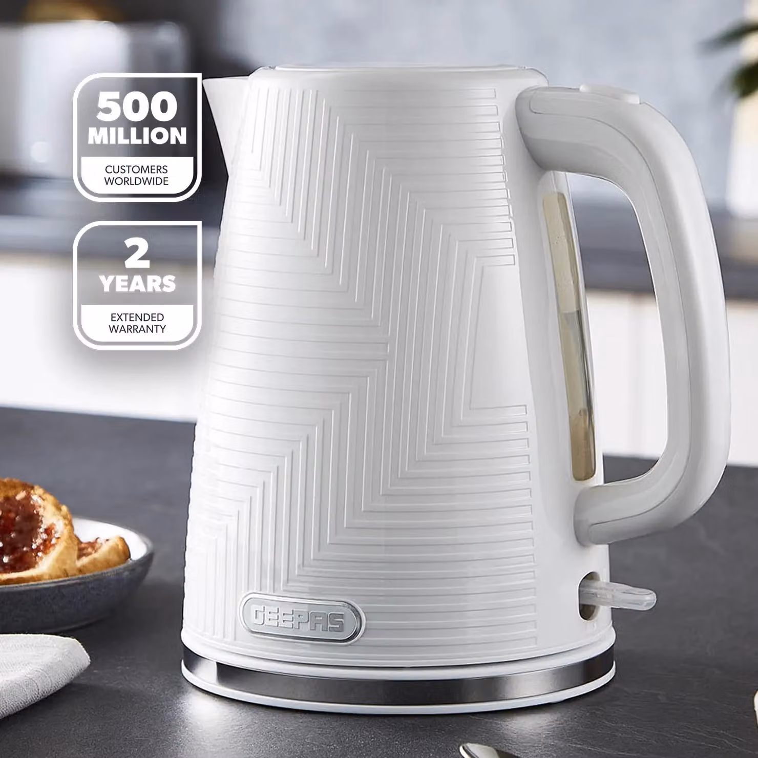 Geepas SKYE Collection 1.7L Cordless Kettle 2200W in White – 2