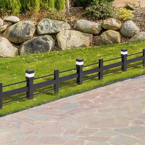 SUNJOY 5-Pack Solar Garden Fence with Waterproof Warm White LED Path Lights, Black Metal Decorative Strip Pattern Border Fencing Panels for Outdoor Landscaping – 1