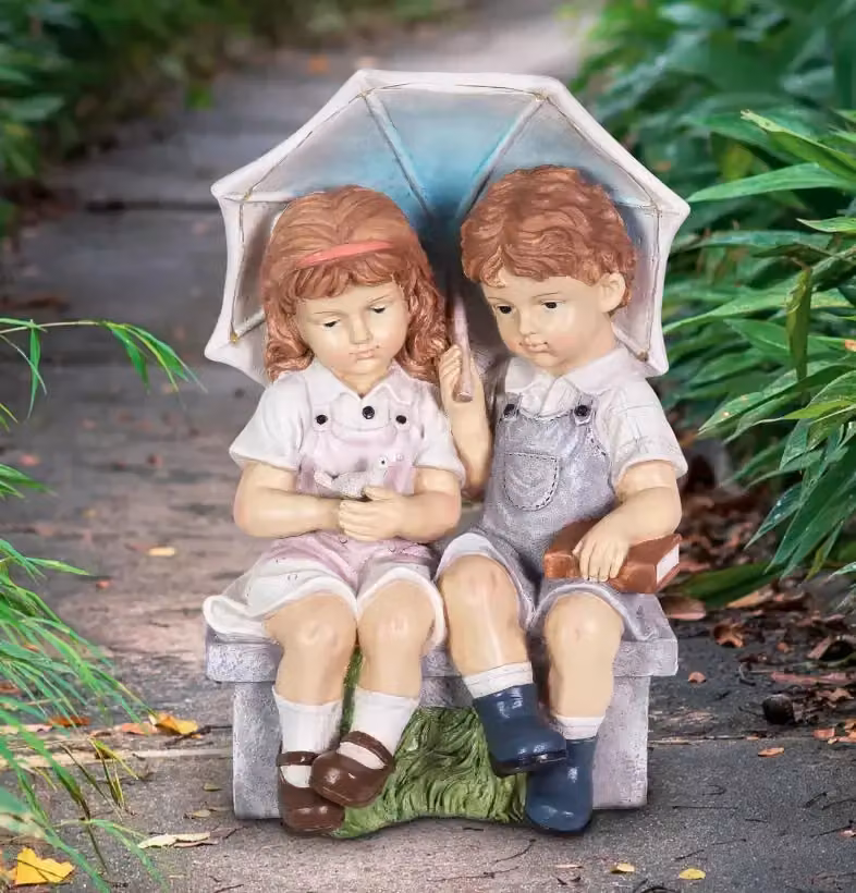 Marco Paul Solar Light Umbrella Boy and Girl Multicolour Tabletop Garden Ornament with Dusk Sensor – 4