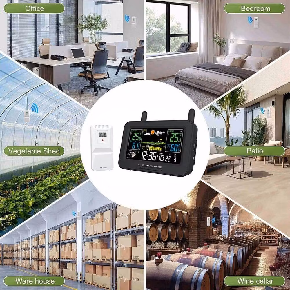 FLAVORA Wireless Digital Weather Station with Colour LCD Screen, Black, W: 100 cm, D: 15 cm – 6