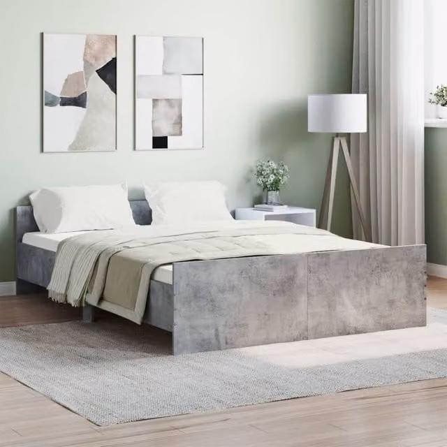 Berkfield Home Double Bed Frame with Headboard and Footboard in Concrete Grey, W: 135 cm, L: 190 cm