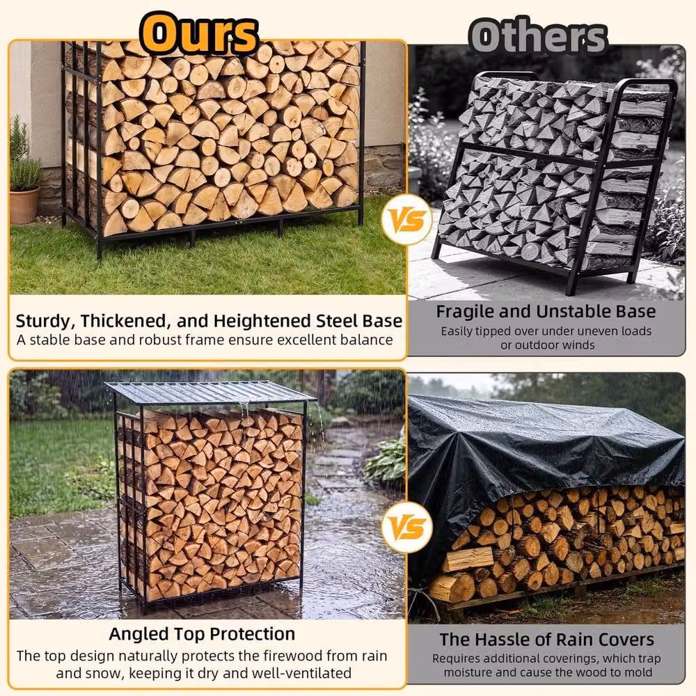 NESTLUNE Heavy Duty Metal Outdoor Log Store in Black, W: 100 cm, D: 15 cm – 2
