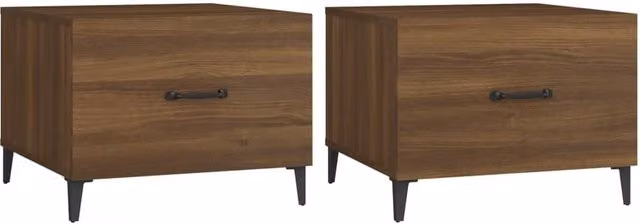Berkfield Home Set of 2 Brown Oak Nested Coffee Tables with Metal Legs, W/D/H: 50 x 50 x 40 cm – 1