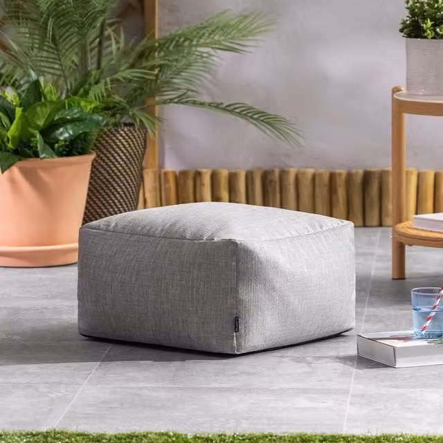 icon Amara Woven Outdoor Footstool in Grey