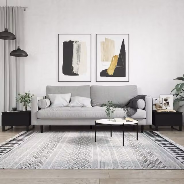 Berkfield Home Set of 2 Black Modern Nested Coffee Tables, W/D/H: 50 x 46 x 35 cm