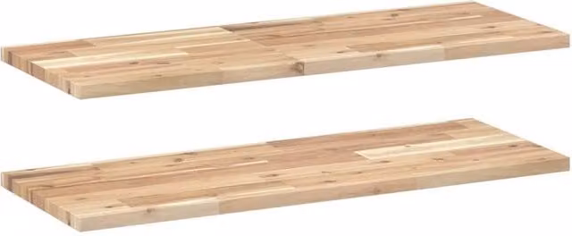 Berkfield Home Set of 2 Floating Shelves in Brown Untreated Solid Acacia Wood, W: 100 cm, D: 30 cm, H: 2 cm