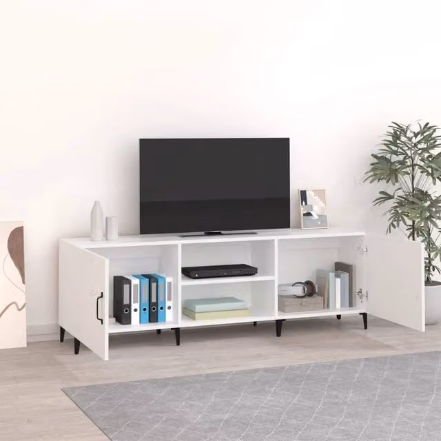 Berkfield Home Modern White TV Cabinet with Media Compartments, W/D/H: 150 x 30 x 50 cm