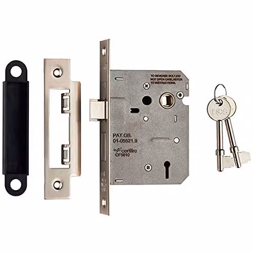 Loops 3 Lever Door Sashlock Latch with Square Forend, 76mm, Silver
