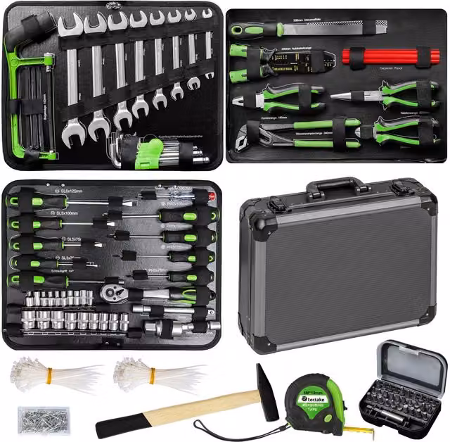 tectake 500 Piece Aluminium Tool Box Case in Grey