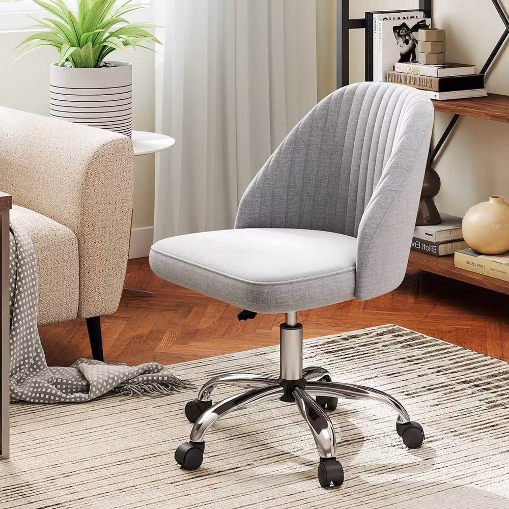 VOGREX Modern Armless Swivel Task Chair in Grey Fabric with Metal Frame and Castors – 5
