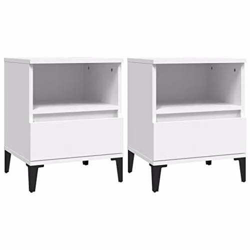 vidaXL Set of 2 White Industrial Bedside Cabinets W/D/H: 40 x 35 x 50 cm