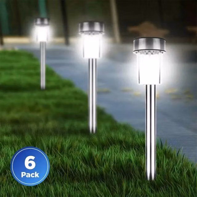 Voltico Solar LED Garden Path Lights, 6 Pack, Silver Stainless Steel