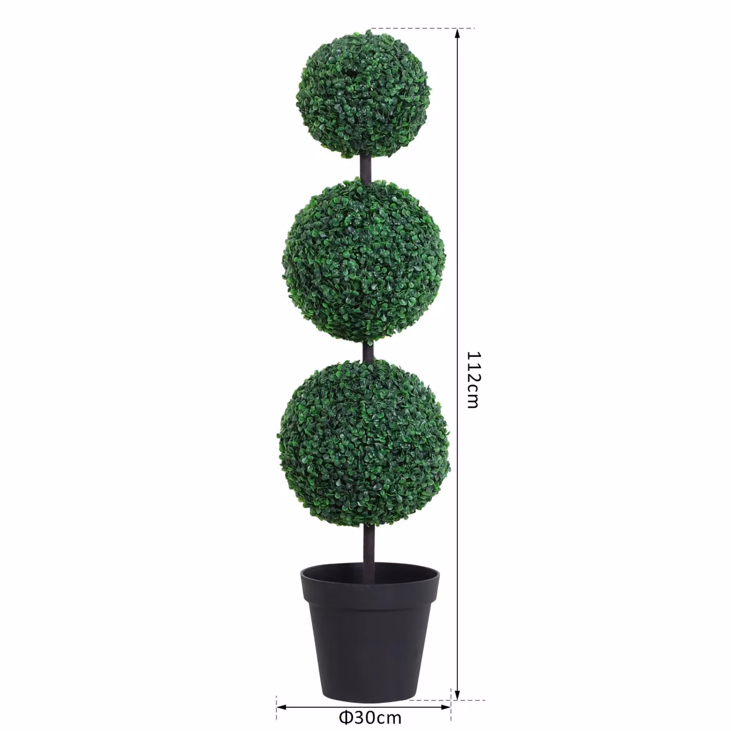 OUTSUNNY 2 Piece Artificial Green Boxwood Three Balls Potted Trees in Black Concrete Pots – 3