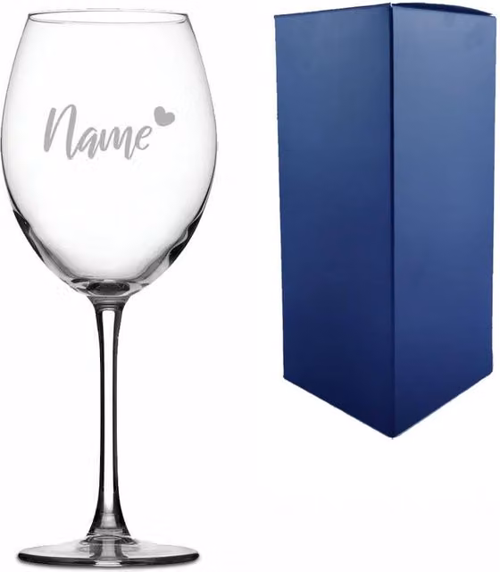 Uniqueful Personalised Enoteca Wine Glass with Name and Heart Design in Clear Glass