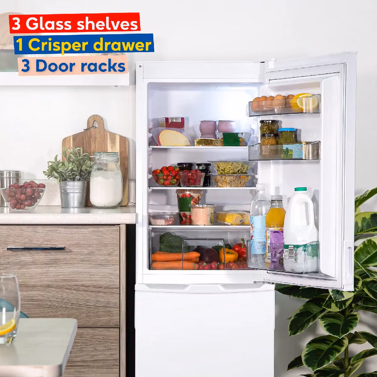 Russell Hobbs Low Frost Freestanding Fridge Freezer in White, 145cm Tall, 174L Capacity – 4