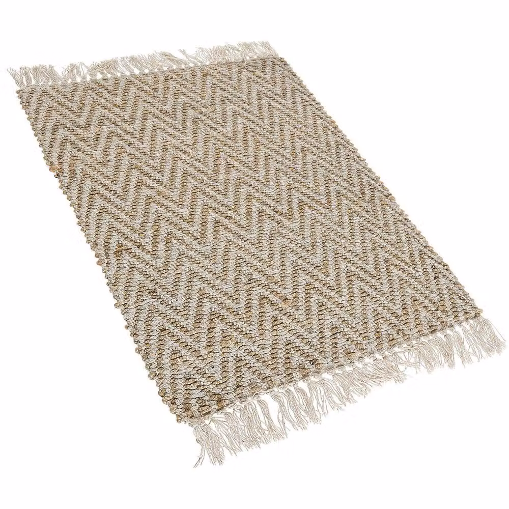 Wyld and Coco Beige Boho Runner Rug, Handwoven Cotton and Jute with Fringes, W: 50 cm, D: 80 cm – 2