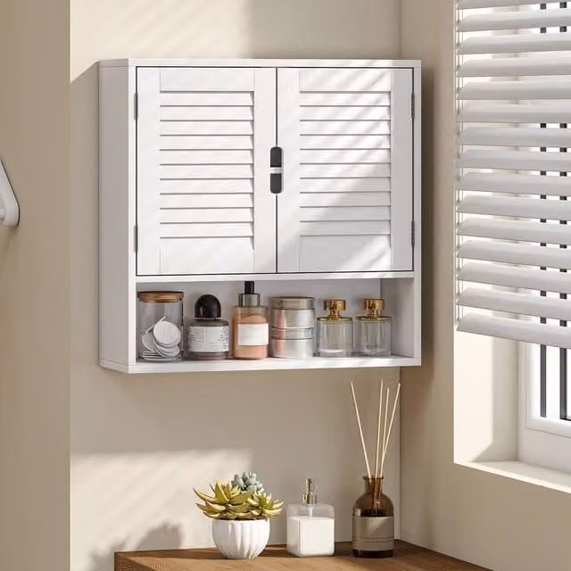 HOMCOM Wall Mounted White Bathroom Cabinet with Roll Shutter and Internal Shelves, W: 60 cm, D: 20 cm, H: 60 cm